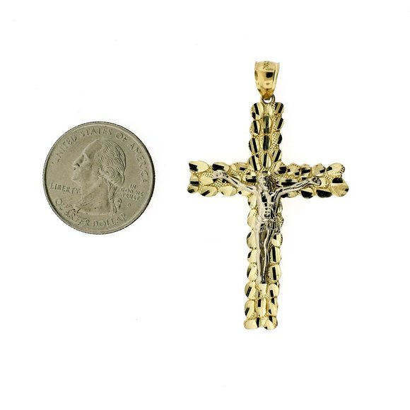 Real 10K Yellow Gold Large Nugget Cross Pendant - Picture 7 of 8